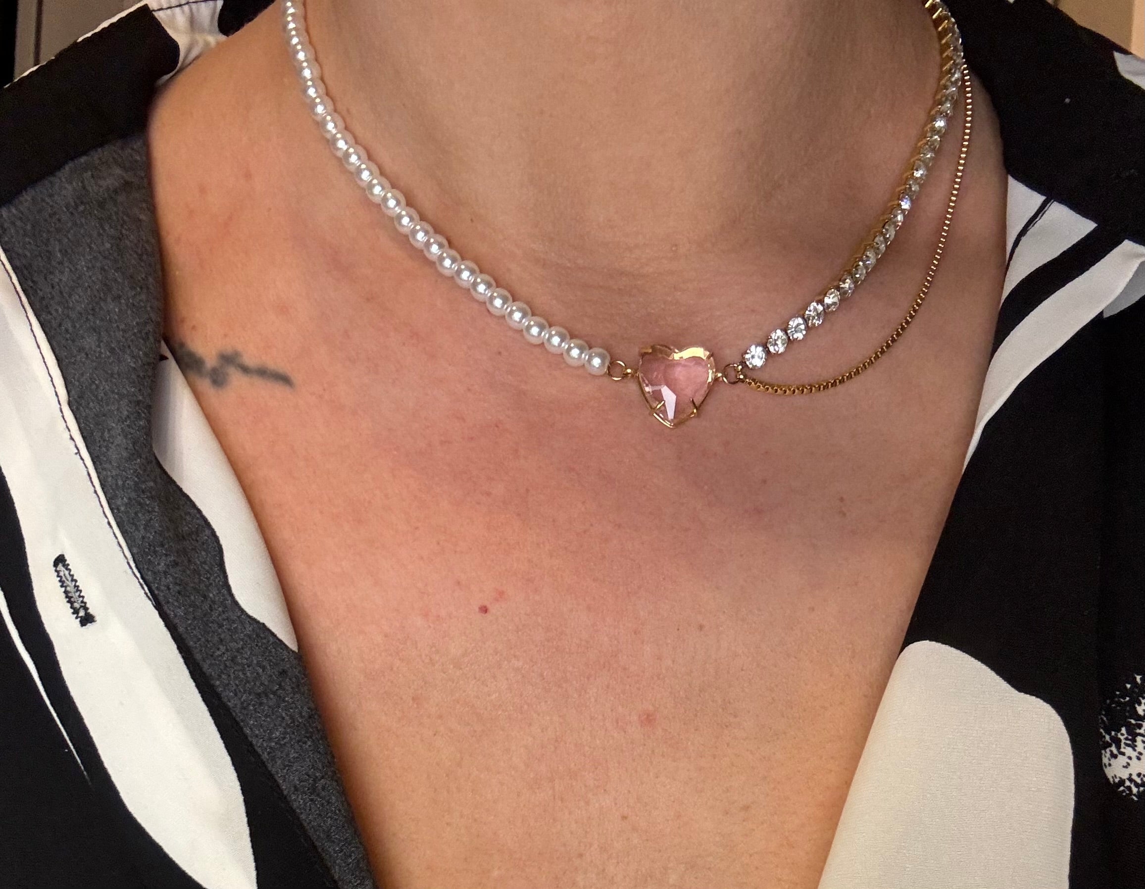 Collier cœur rose les precieuses