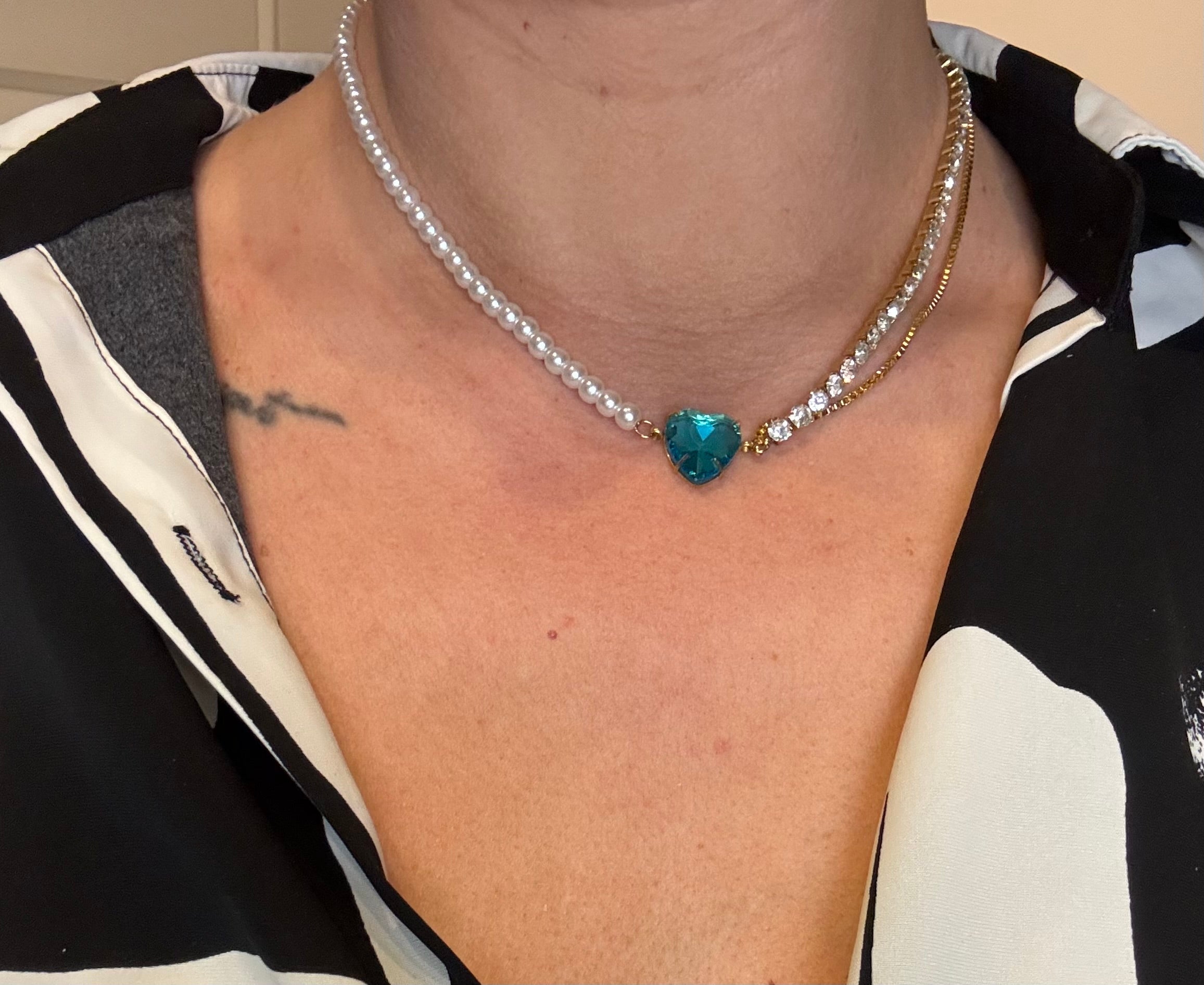 Collier cœur bleu les precieuses
