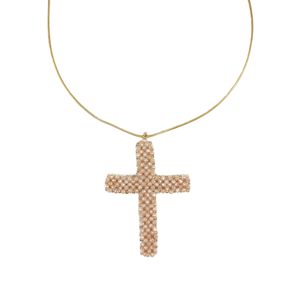 Sautoir croix beige les precieuses