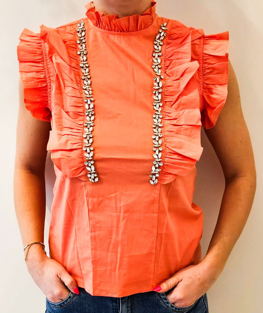 Blouse corail strass - - Blouses - #tag1#