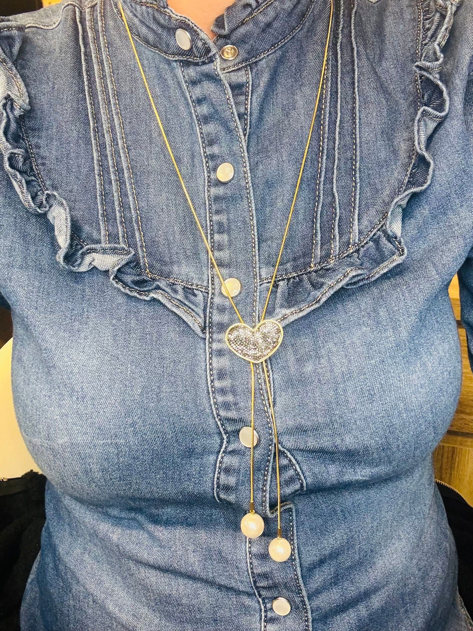 Collier sautoir ajustable cœur - les precieuses