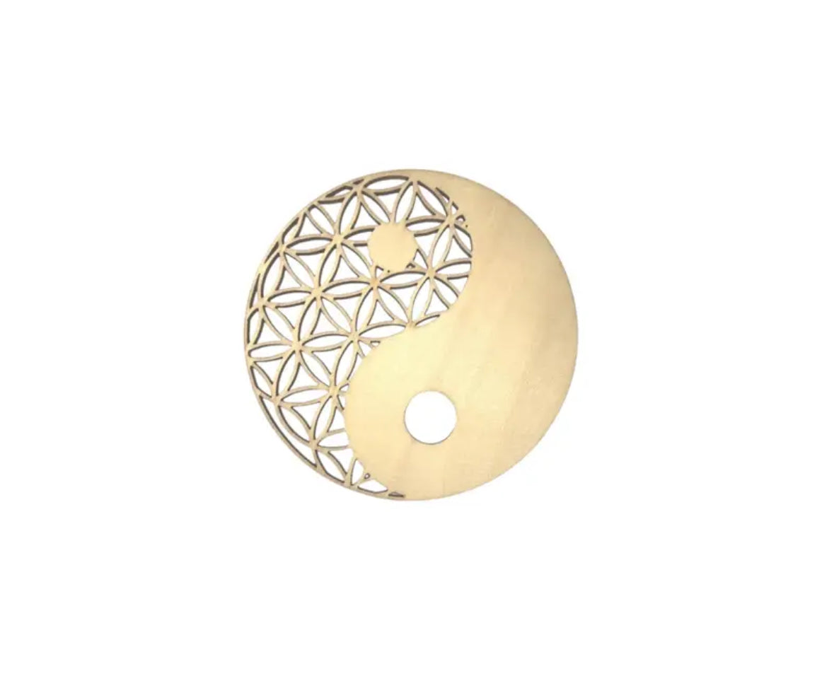 Plaque Fleur De Vie Ying Yang En Bois - les precieuses