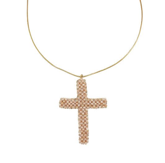 Sautoir croix beige les precieuses