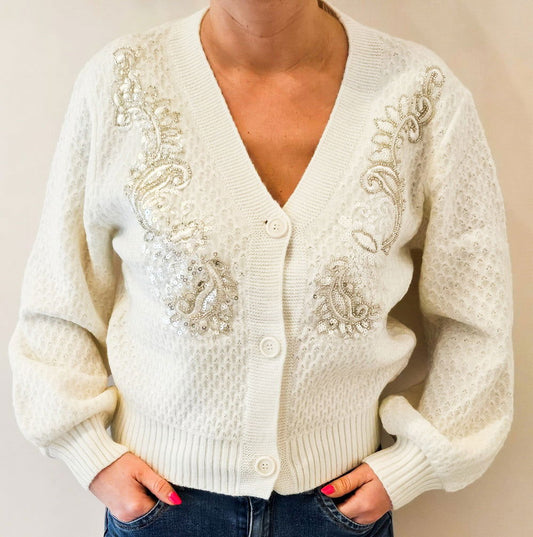 Gilet blanc brodé de perles - les precieuses